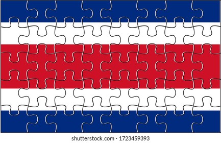 Costa Rica Flag Jigsaw Puzzle. Vector illustration. 40 pieces of puzzles.