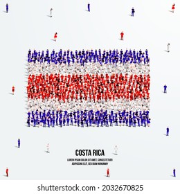 Costa Rica Flag. A large group of people form to create the shape of the Costa Rica flag. Vector Illustration.