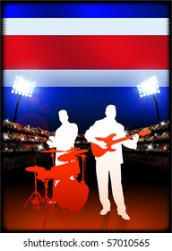 Costa Rica Flag with Live Music Band on Stadium Background Original Illustration