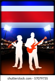 Costa Rica Flag with Live Music Band on Stadium Background Original Illustration