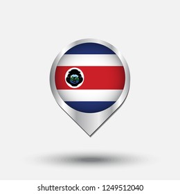 Costa Rica flag map pointer with shadow. Vector illustration