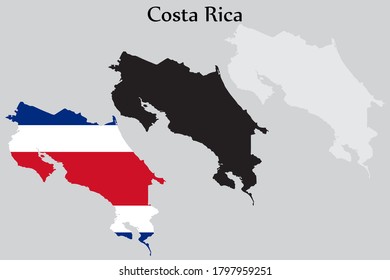 Costa Rica flag and map shape black and gray color. EPS.file.