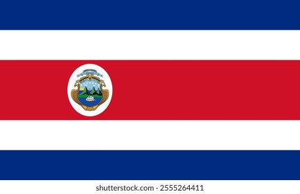 Costa Rica flag in official colors, dimensions and aspect ratio. Vector flag symbolizing national pride, identity, heritage, patriotism and authority