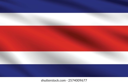 Costa Rica flag official colors and proportion digital vector illustration. Pleated flag.