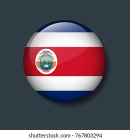 Costa rica Flag on 3D Button, National Football or Soccer team logo Concept.