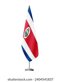 Costa Rica flag on flag stand for official meetings, transparent background, vector