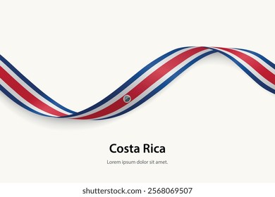 Costa Rica flag on Waving ribbon. Template for independence day