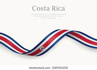 Costa Rica flag on Waving ribbon. Template for independence day