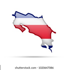 Costa Rica flag and outline of the country on a white background.