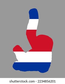 Costa Rica flag over sloth animal national symbol vector silhouette illustration isolated on background. Central America state emblem. Patriotic banner tourism travel invite. National souvenir animal.
