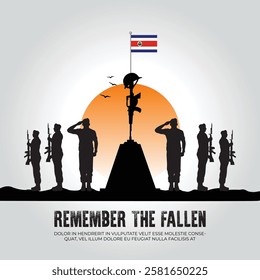 Costa Rica flag in remember the fallen flag for morning sun and army design