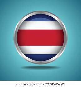 The Costa Rica flag. Round glossy. Silver frame. Isolated on color gradient background