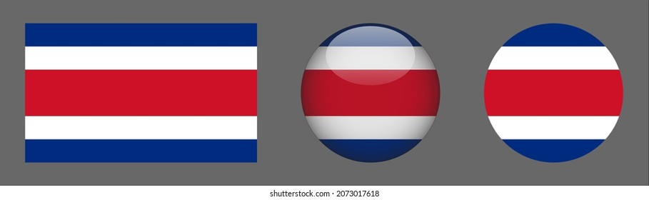 Costa Rica flag set collection, button rounded, flat rounded.