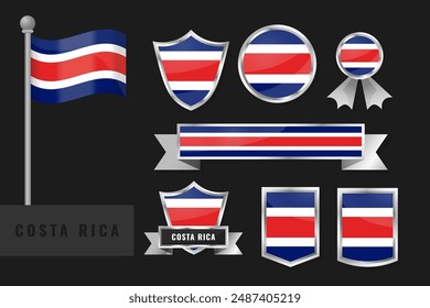 Costa Rica flag set. Collection of Costa Rica national emblems. Flat design of flags collection