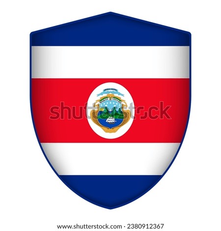 Costa Rica flag in shield shape. Vector illustration.