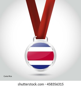 Costa Rica Flag in silver Medal. Vector Illustration. RIO Olympic Game silver Medal. Vector Illustration