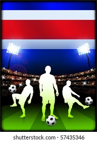Costa Rica Flag with Soccer Player on Stadium Background Original Illustration