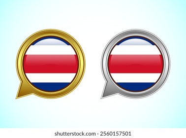 Costa Rica flag speech bubble. Speaking flag icon in gold and silver color