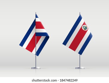 Costa Rica flag state symbol isolated on background national banner. Greeting card National Independence Day of the Republic of Costa Rica. Illustration banner with realistic state flag.