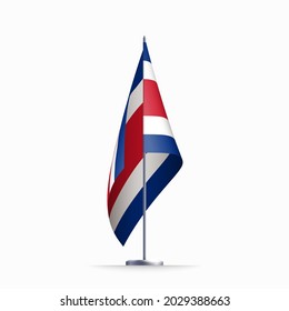 Costa Rica flag state symbol isolated on background national banner. Greeting card National Independence Day of the Republic of Costa Rica. Illustration banner with realistic state flag.