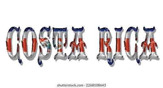 costa rica flag text font, symbol background, flag ribbon typography lettering logo label banner, 3D colorful background, vector illustration