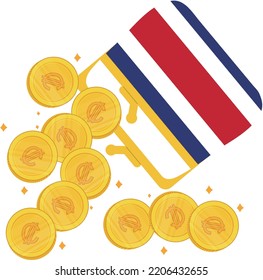 Costa Rica Fahne, handgezeichnet, Costa Rica Kolon Vektorgrafik handgezeichnet