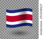 Costa Rica flag vector. Costa Rica wavy flag isolated transparent background. Flag of Costa Rica symbol icon. EPS 10