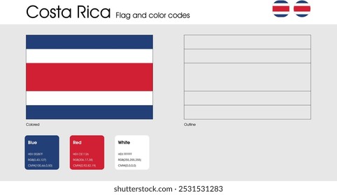 Costa Rica Flag version of colored, outline and icons