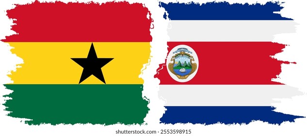 Costa Rica and Ghana grunge flags connection, vector