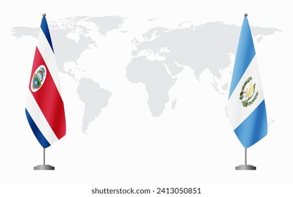 Costa Rica and Guatemala flags for official meeting against background of world map.