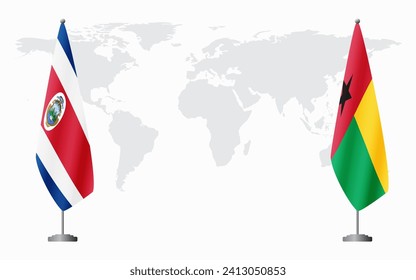 Costa Rica and Guinea Bissau flags for official meeting against background of world map.