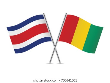 Costa Rica and Guinea flags.Vector illustration.