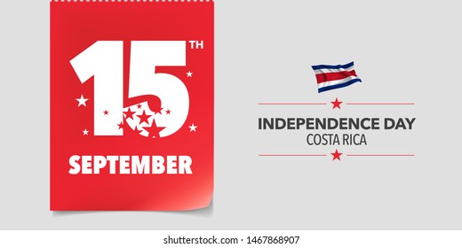 Costa Rica happy independence day greeting card, banner, vector illustration. Costa Rican national day 15th of September background with elements of flag in a creative horizontal design 