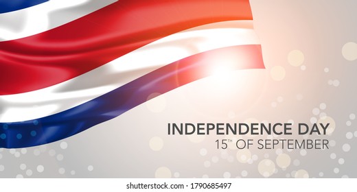 Costa Rica happy independence day vector banner, greeting card. Costa Rican realistic wavy flag in 15th of September national patriotic holiday horizontal design