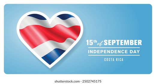 Costa Rica happy independence day greeting card, banner vector illustration. Costa Rican national holiday 15th of September design element with 3D flag