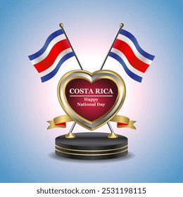 Bandera de mesa Pequeña del día nacional feliz de Costa Rica con corazón de oro