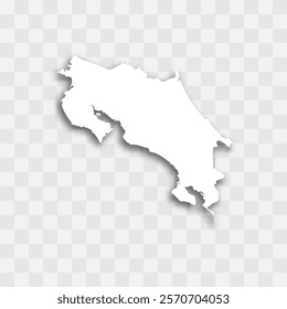 Costa Rica high detailed vector representation of country silhouette. White color on transparent background with dropped shadow. For educational, decorative, or informational use.