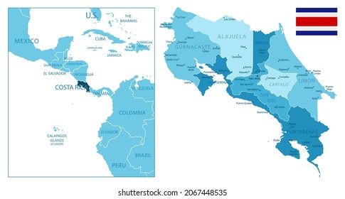 Costa Rica - highly detailed blue map. Vector illustration