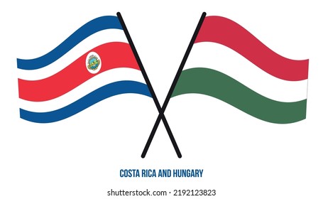 Costa Rica and Hungary Flags Crossed And Waving Flat Style. Official Proportion. Correct Colors.