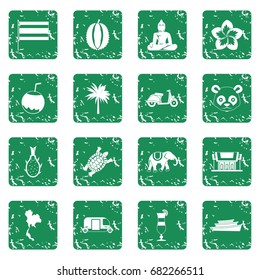 Costa Rica icons set in grunge style green isolated vector illustration