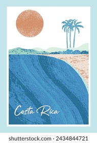 costa rica Illustration sketch tropical island artwork for t shirt, poster, graphic print, summer beach drawing with texture, tropical beach art