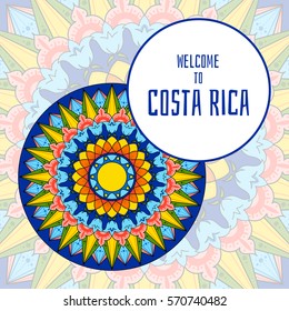 Costa Rica illustration vector. Decorated coffee carreta ornament wheel design traditional symbol for tourist souvenir postcard, travel banner or flyer.