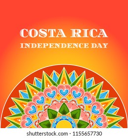 Costa Rica Independence Day, 15 September, illustration vector. Background with traditional decorated pattern from coffee carreta ornament wheel for banner, flyer, poster, cover, card design.