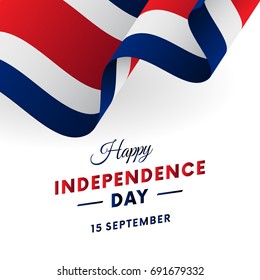 Costa Rica Independence Day. 15 September. Waving flag in heart. Vector illustration.