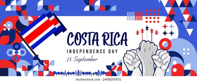 Costa Rica Independence day banner in creative geometric style. Happy Independence Day greeting card cover with light blue and red colors. Vector illustration for independence party.