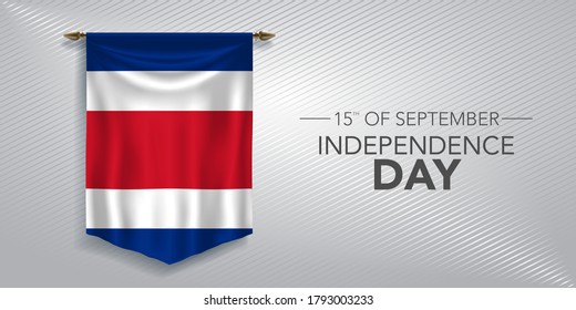 Costa Rica independence day greeting card, banner, vector illustration. Costa Rican national day 15th of September background with pennant