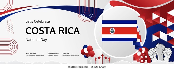 Costa Rica Independence Day horizontal banner. September 15th is celebrated as National Day of Costa Rica. Celebration poster banner for national holidays, promo, ads, and sale