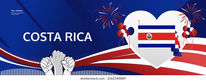 Costa Rica Independence Day horizontal banner. September 15th is celebrated as National Day of Costa Rica. Celebration poster banner for national holidays, promo, ads, and sale