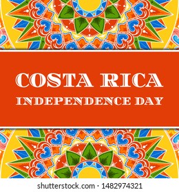 Costa Rica Independence Day illustration vector. Festive background design with traditional ornament pattern from coffee ox cart wheel for card, banner, flyer or poster.