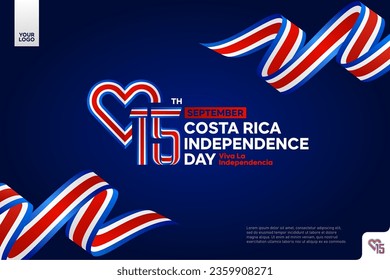 Costa Rica independence day logotype september 15th with flag background